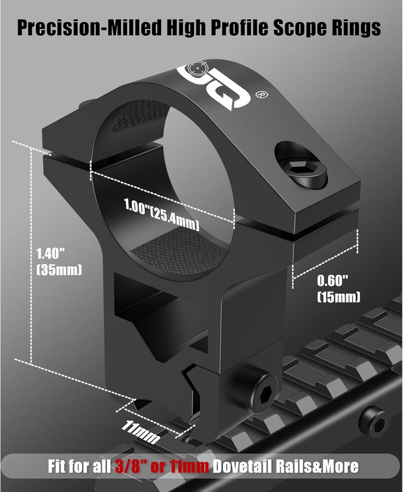 UUQ High Profile 1-Inch Scope Mount Rings, 2-Pack for for Dovetail and Picatinny Rails - Image 2